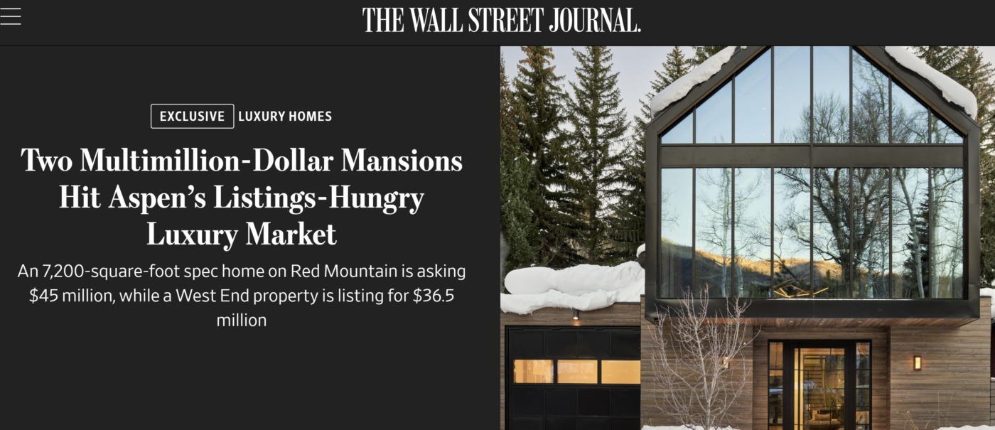 Multi-Million Dollar Listings Hit Aspen’s Luxury Real Estate Market, WSJ Image